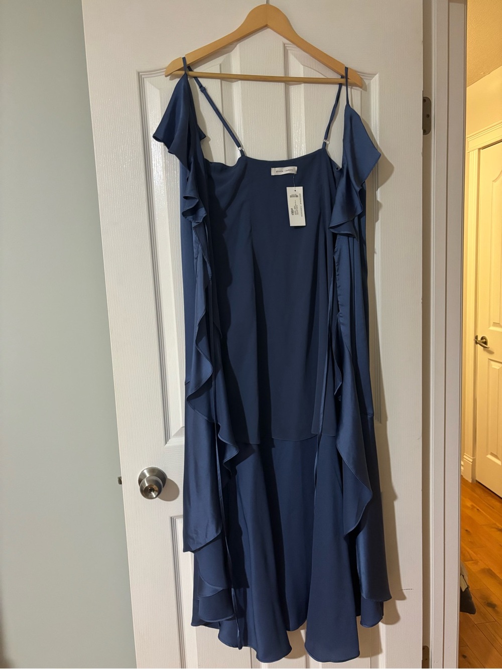 Sleeveless Blue Ruffle Wrap Maxi Dress with Tie Waist - Picture 2 of 3